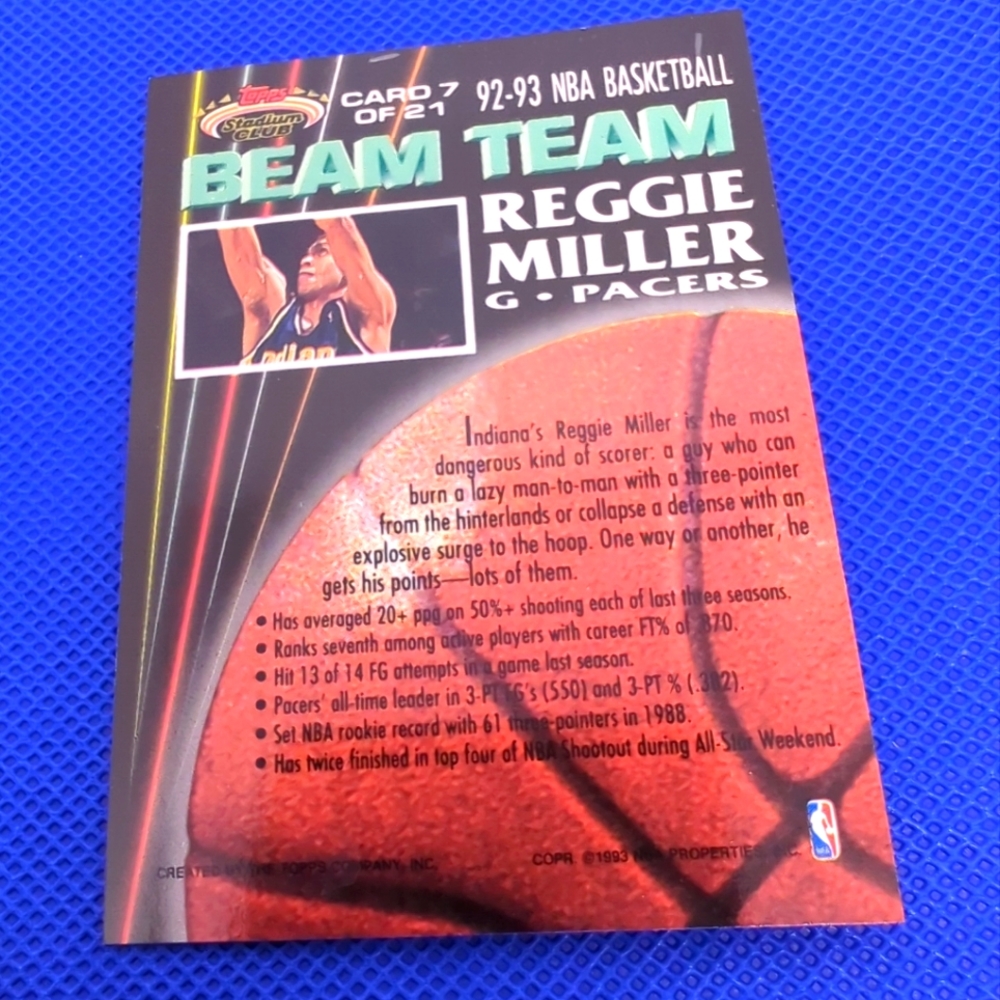 🏀1992-93 Stadium Club Beam Team #7 Reggie Miller Near Mint - Picture 4 of 12